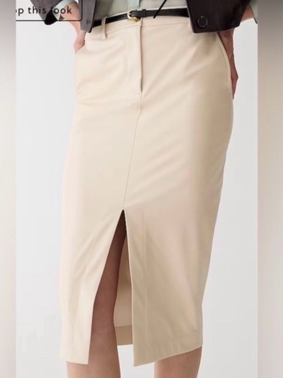 Jcrew Classic Cream Pencil Skirt With Front Slit